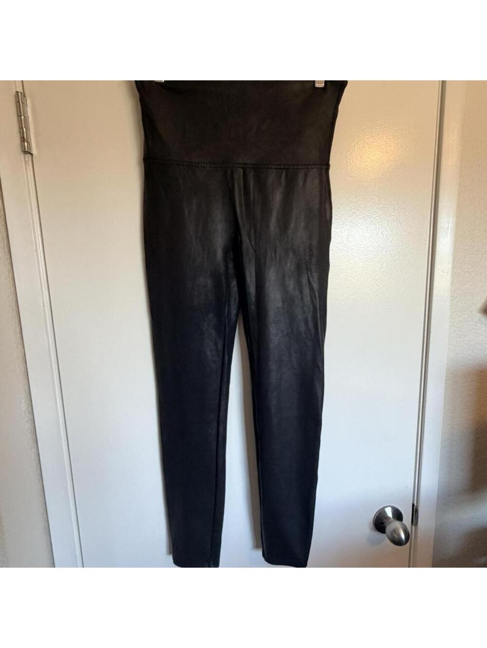 SPANX Faux Leather Leggings Black XL High Rise Shaping Pull On Vegan Leather